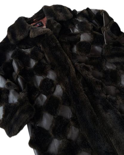 1970s ENGLISH DARK FUR COAT WITH LEATHER TRIM