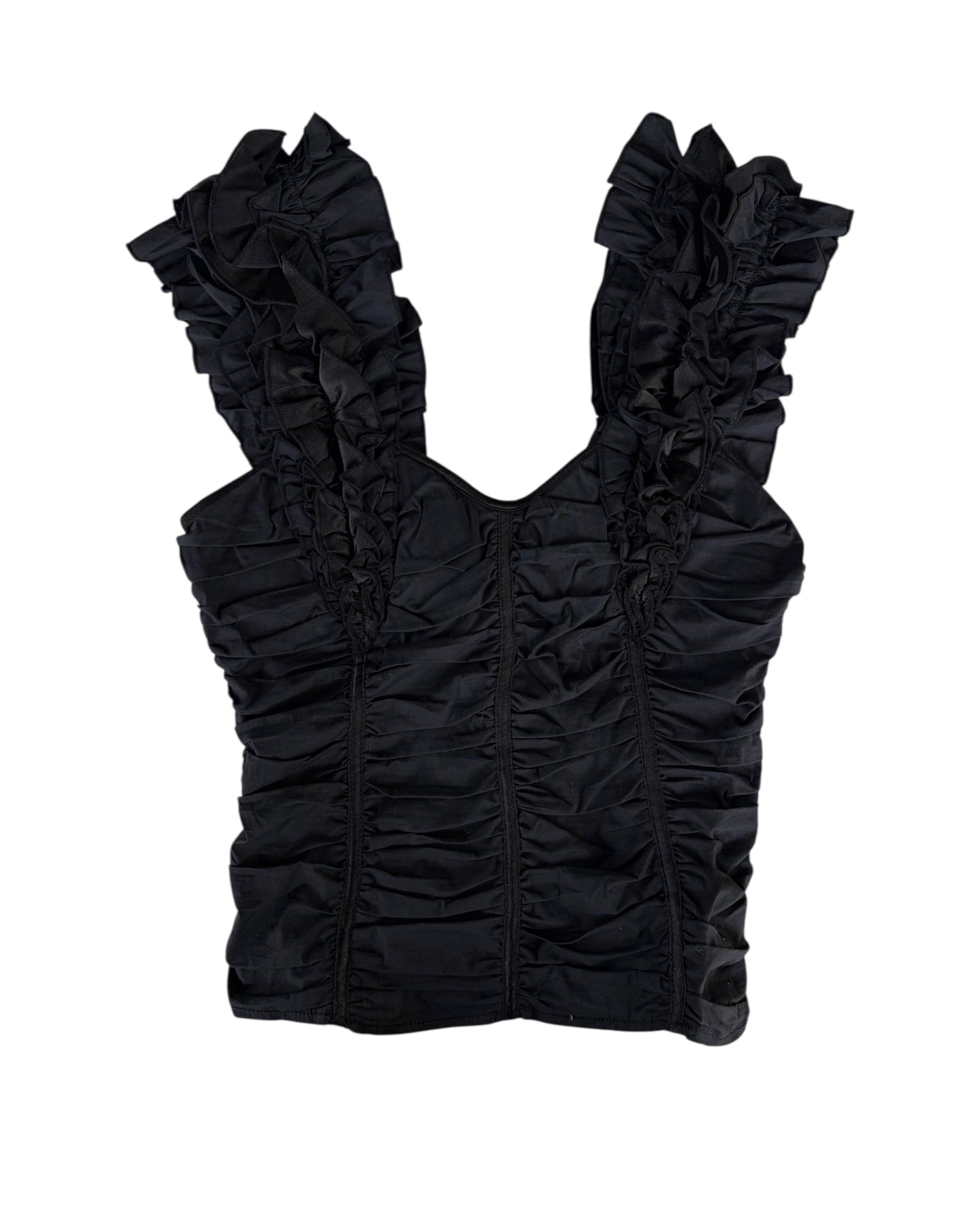 2000S BLACK RUFFLE CORSET TOP