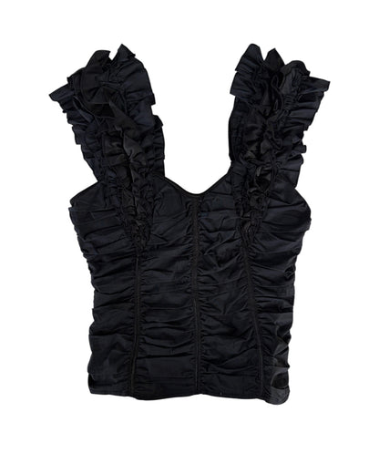 2000S BLACK RUFFLE CORSET TOP