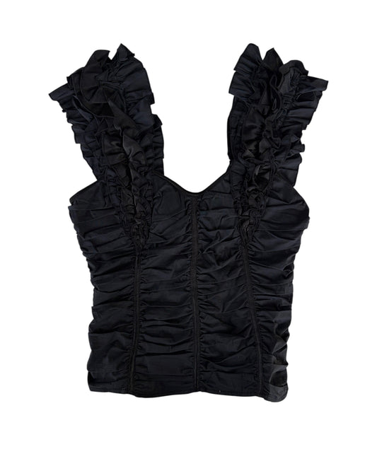 2000S BLACK RUFFLE CORSET TOP