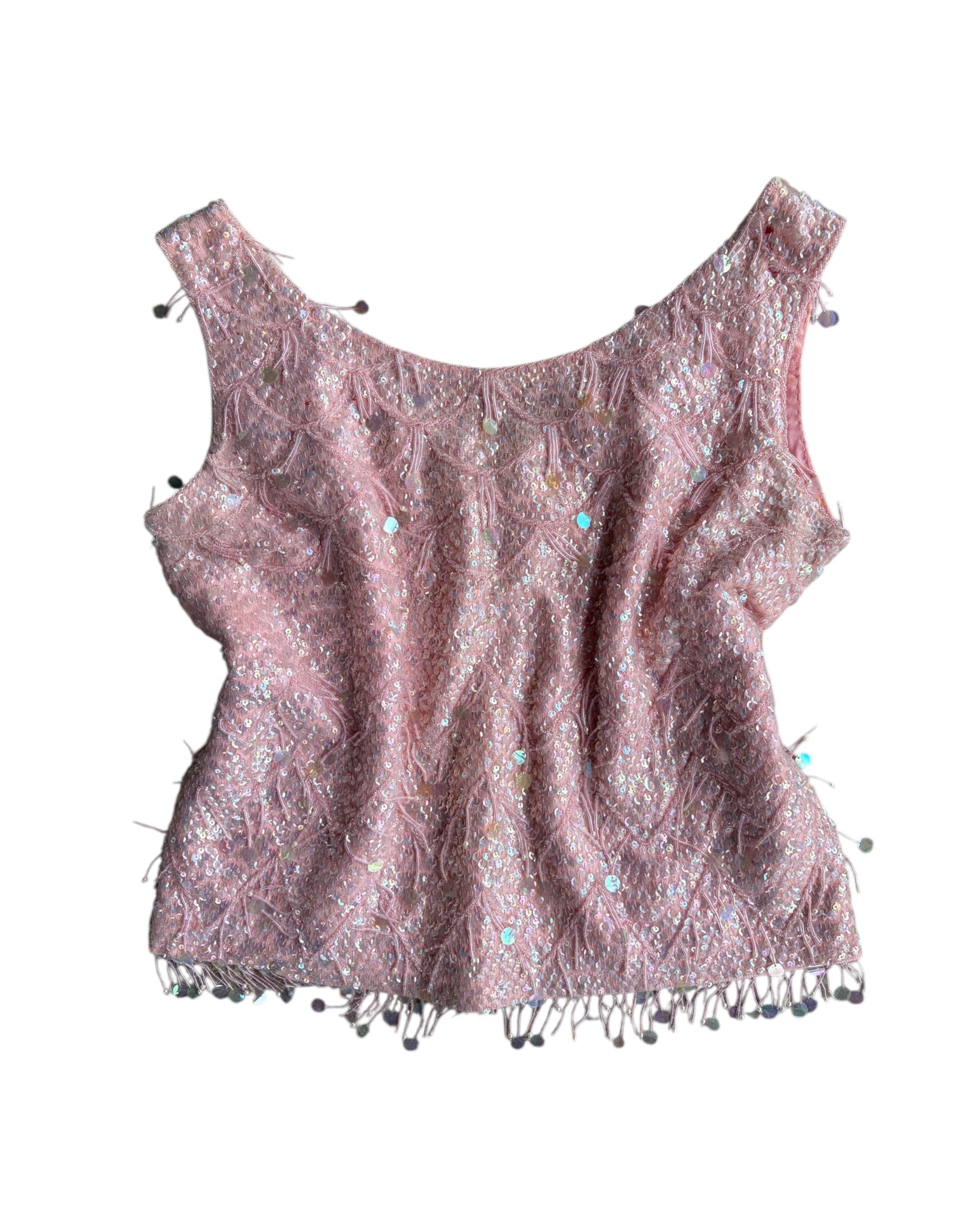 1960s PINK SEQUIN BEADED WOOL TOP