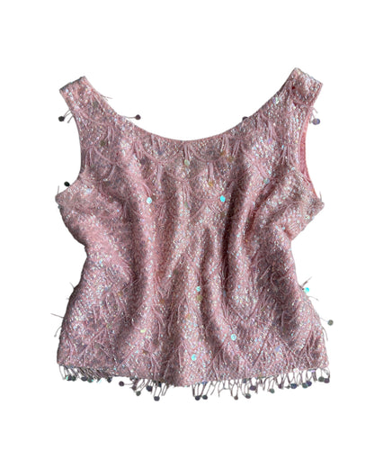 1960s PINK SEQUIN BEADED WOOL TOP