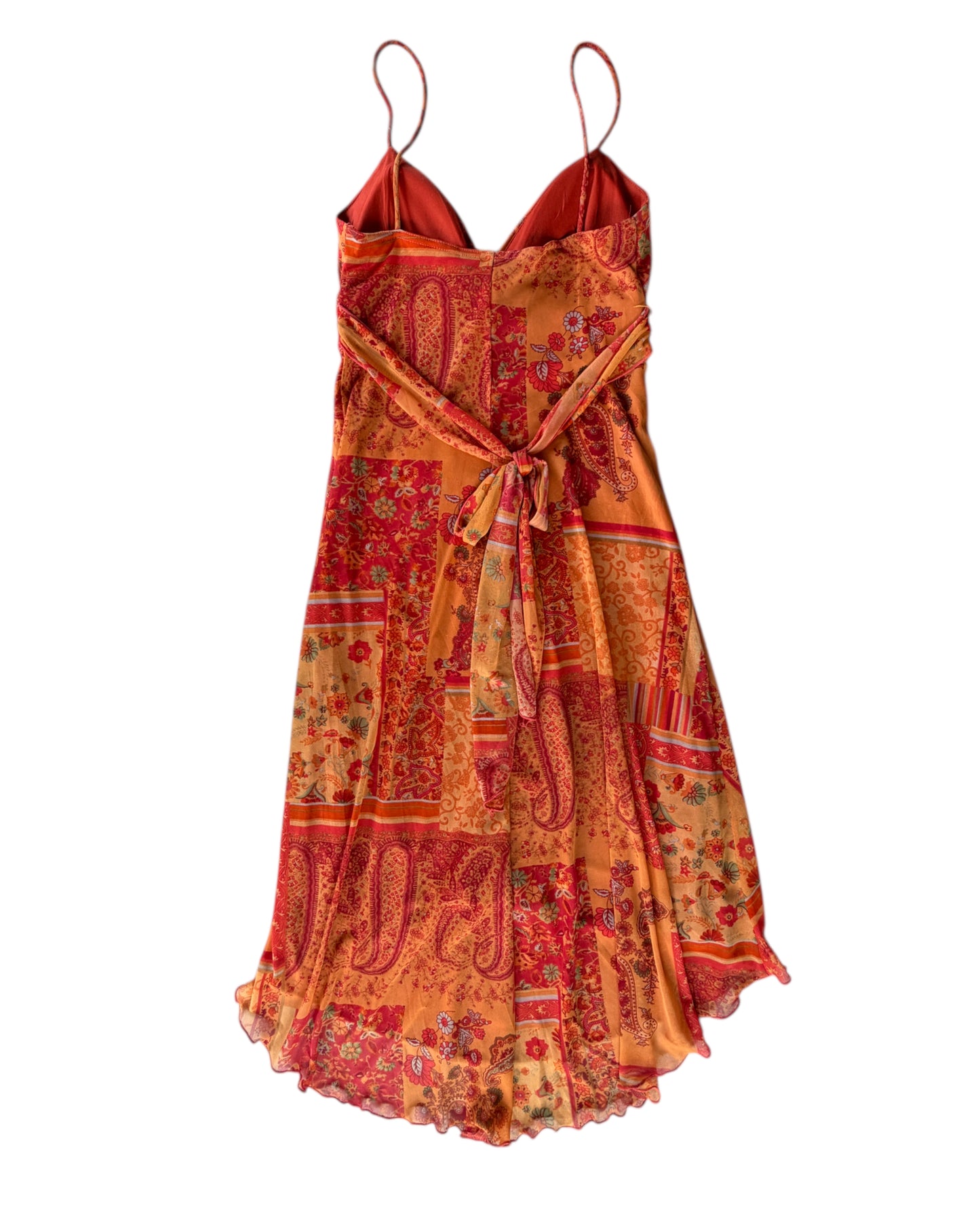 2000S CITY TRIANGLES ORANGE FLORAL WRAP DRESS