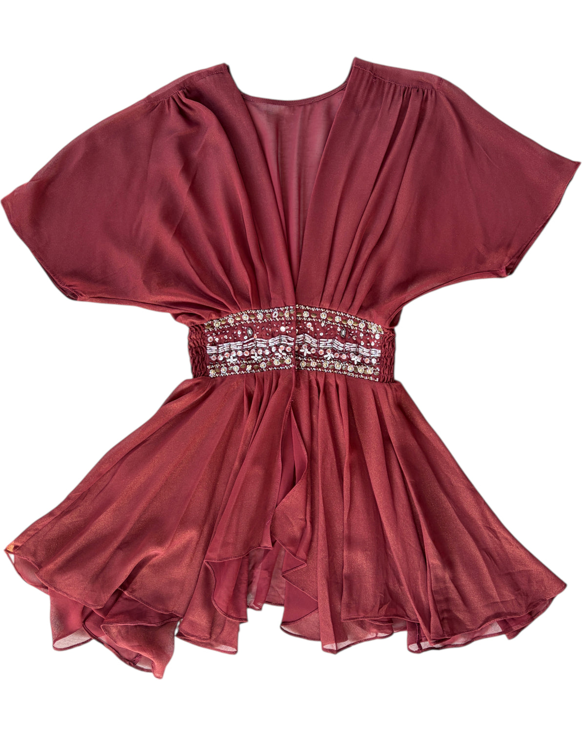 2000S BURGUNDY DRAPED EMPIRE TOP