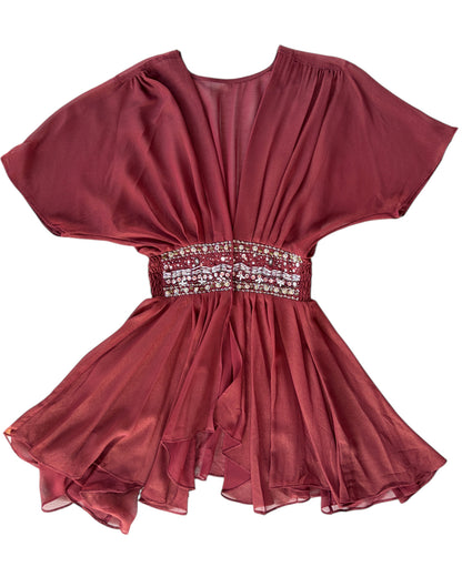 2000S BURGUNDY DRAPED EMPIRE TOP