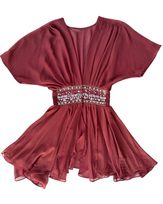 2000S BURGUNDY DRAPED EMPIRE TOP