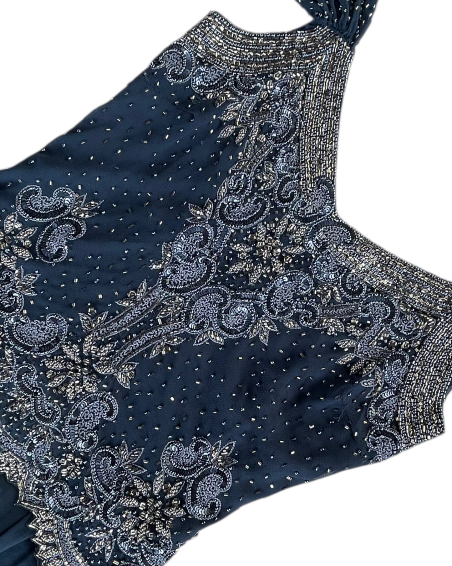 1990sS JKARA BLUE BEADED EVENING DRESS