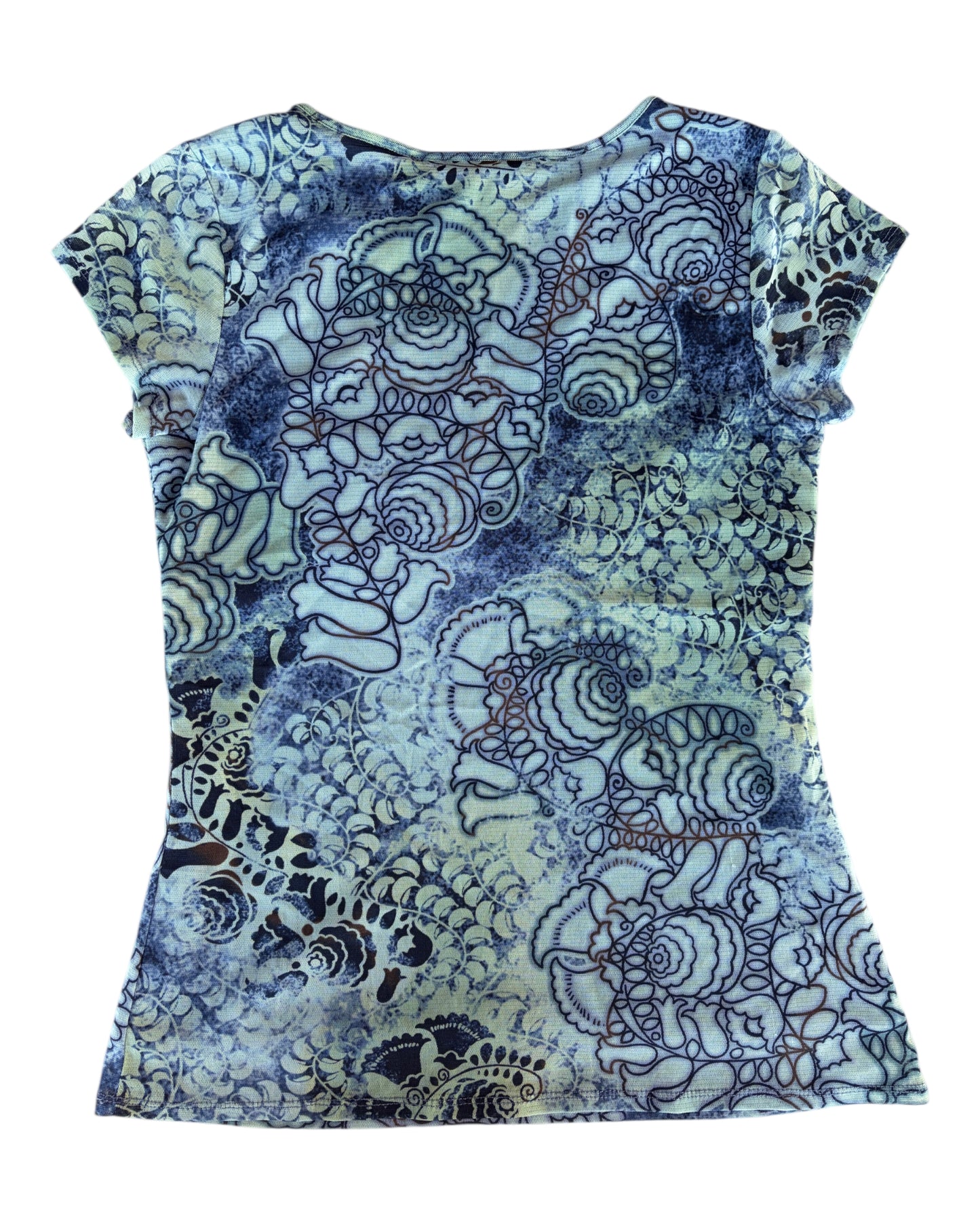 2000S AXCESS BLUE GREEN FLORAL WRAP TOP