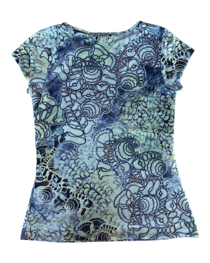 2000S AXCESS BLUE GREEN FLORAL WRAP TOP