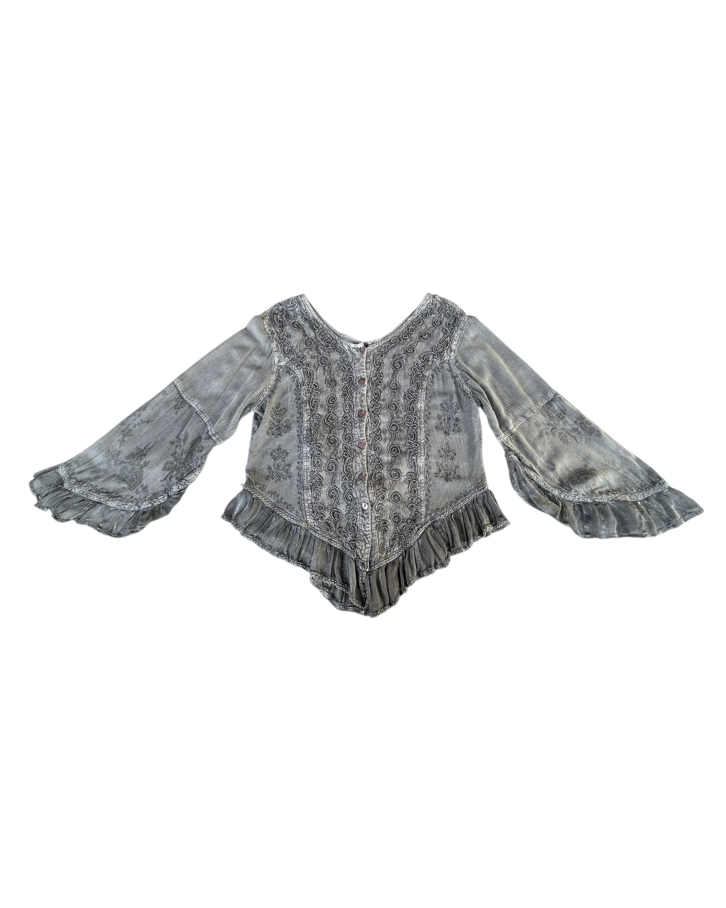 2000S GRAY EMBROIDERED RAYON BLOUSE
