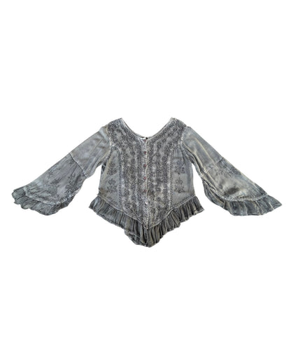 2000S GRAY EMBROIDERED RAYON BLOUSE