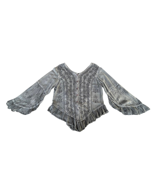 2000S GRAY EMBROIDERED RAYON BLOUSE