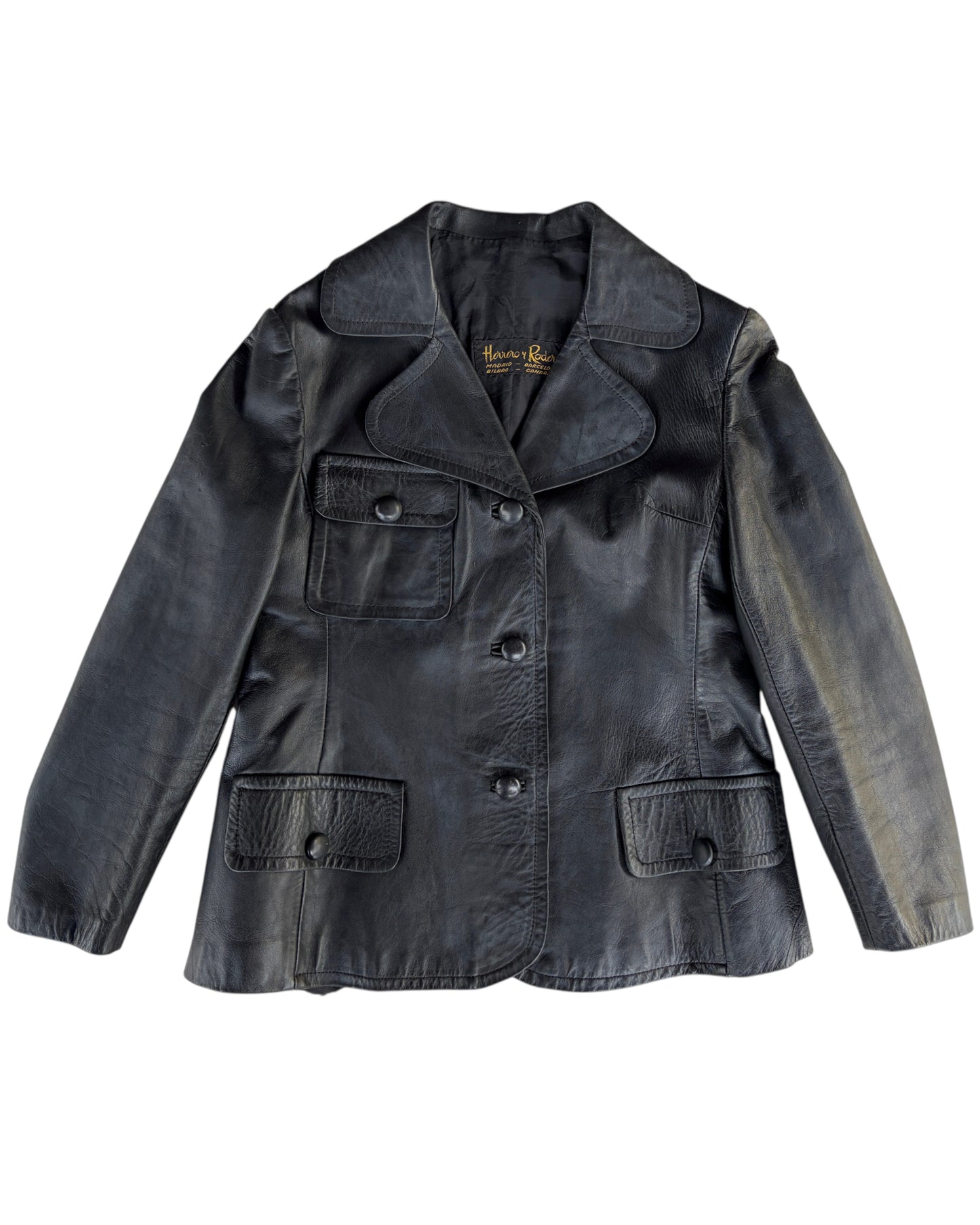 1970s HERRERO Y RODERO BLACK LEATHER JACKET