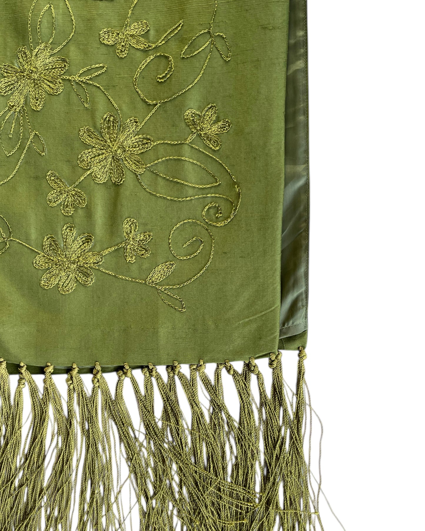2000S CLIO GREEN SILK EMBROIDERED SKIRT