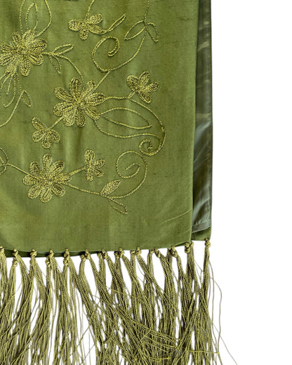 2000S CLIO GREEN SILK EMBROIDERED SKIRT