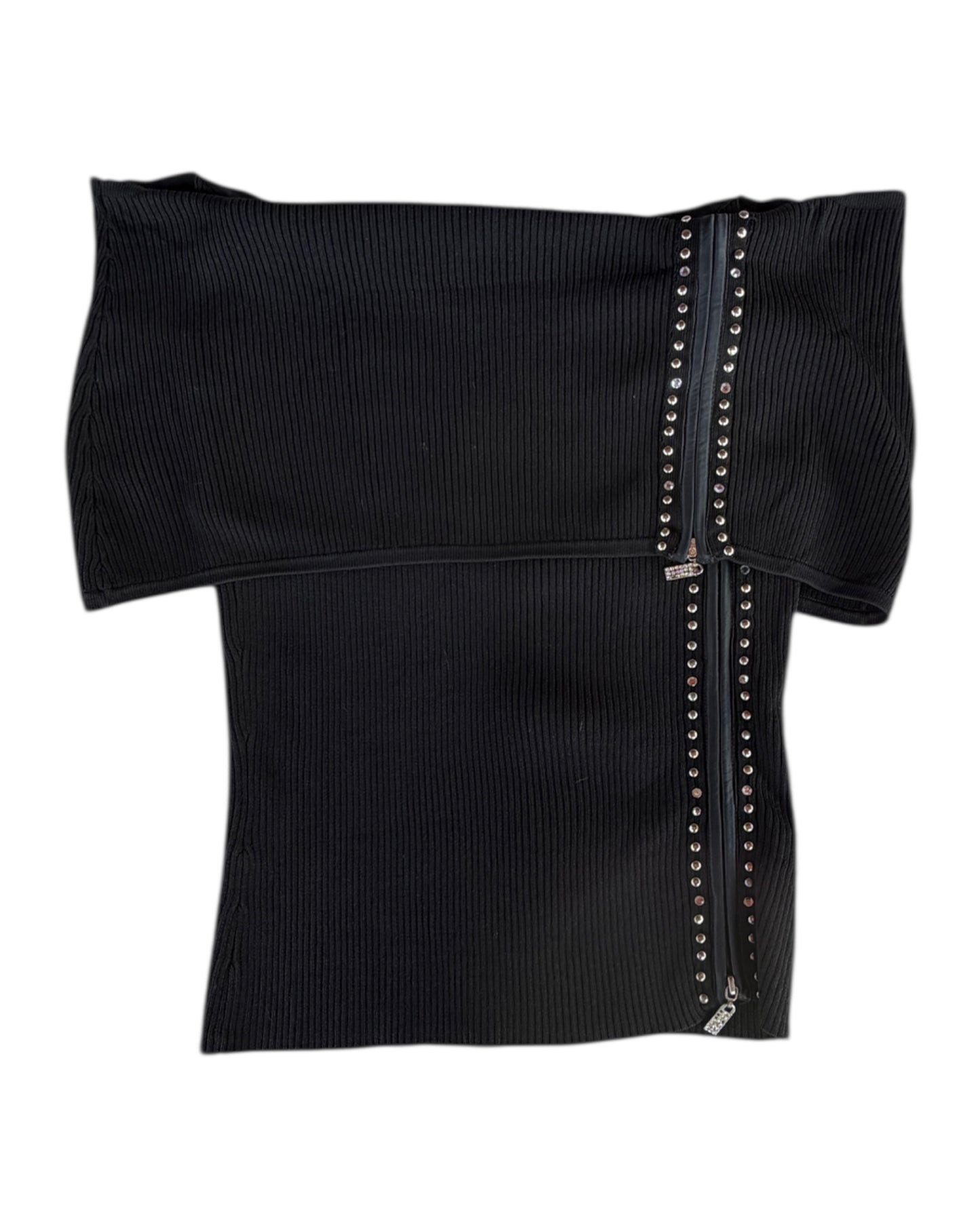 2000S CACHE BLACK OFF SHOULDER STUDDED KNIT