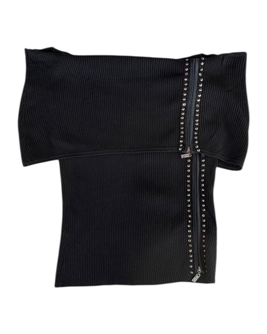 2000S CACHE BLACK OFF SHOULDER STUDDED KNIT