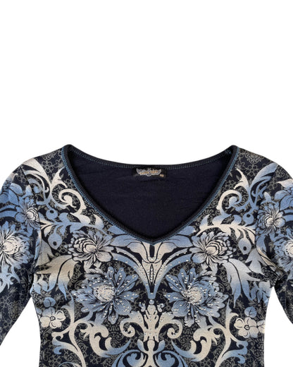 2000S VANILLA SUGAR FLORAL STUDDED TOP