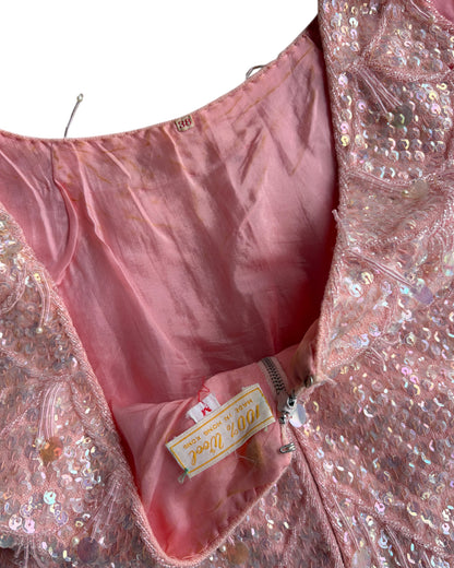1960s PINK SEQUIN BEADED WOOL TOP