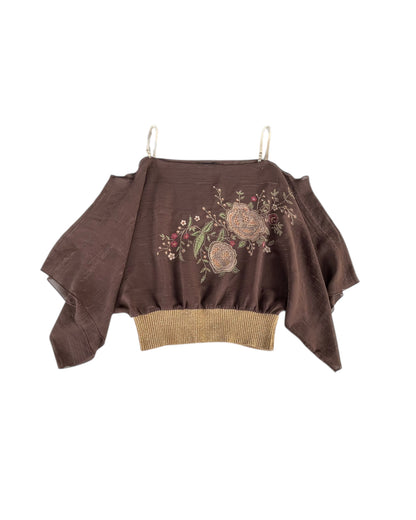 2000S WET SEAL BROWN EMBROIDERED SHEER TOP