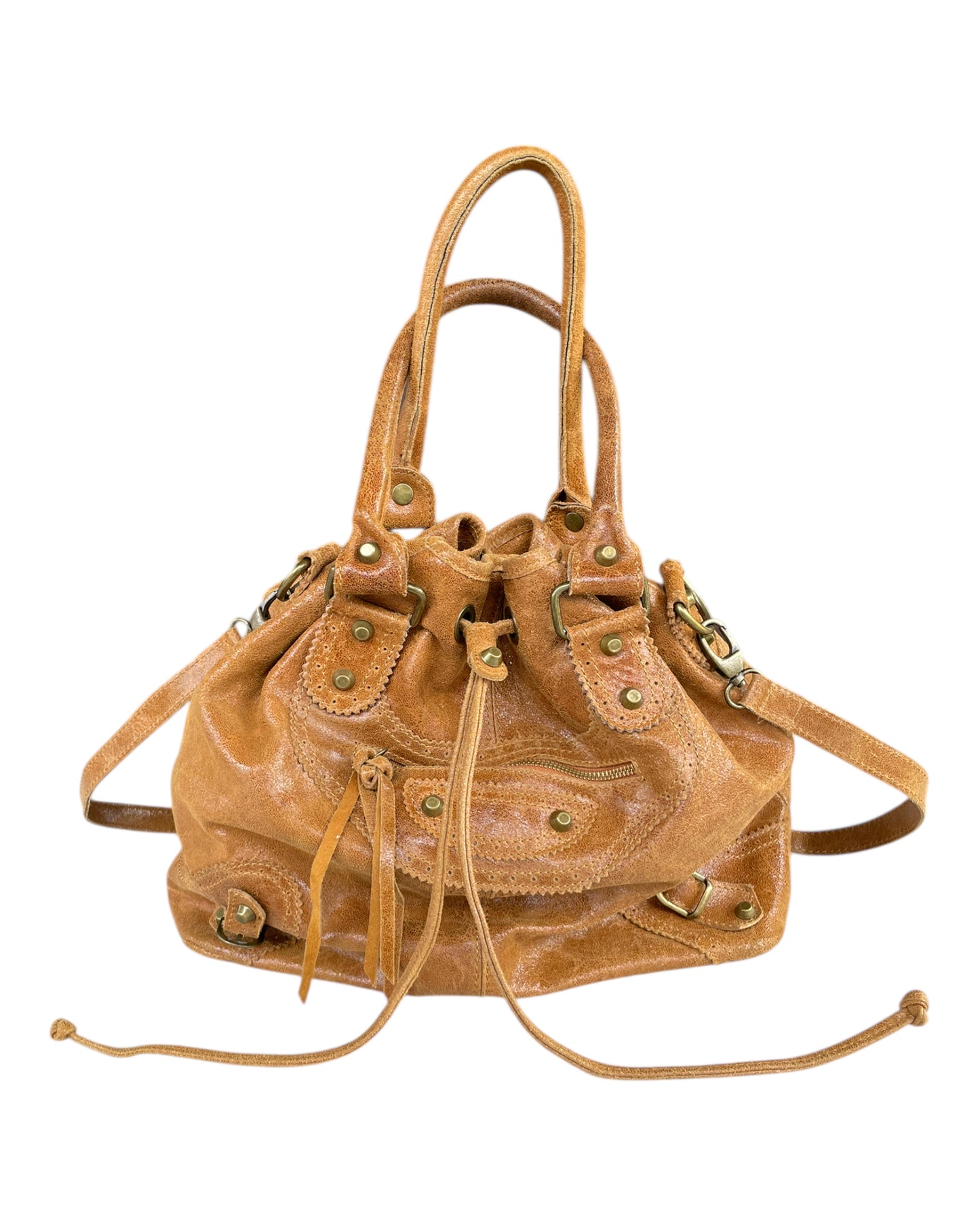 2000S TAN LEATHER BUCKET BAG