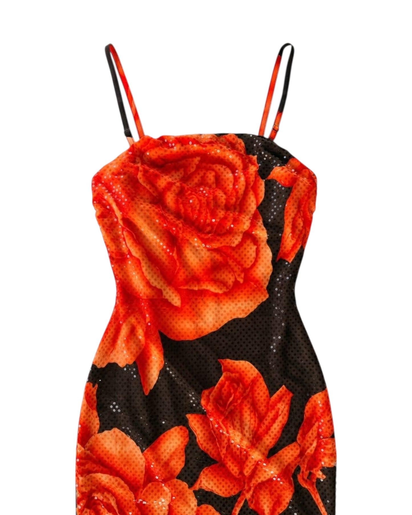 2000S CACHE ORANGE ROSE SLIP DRESS