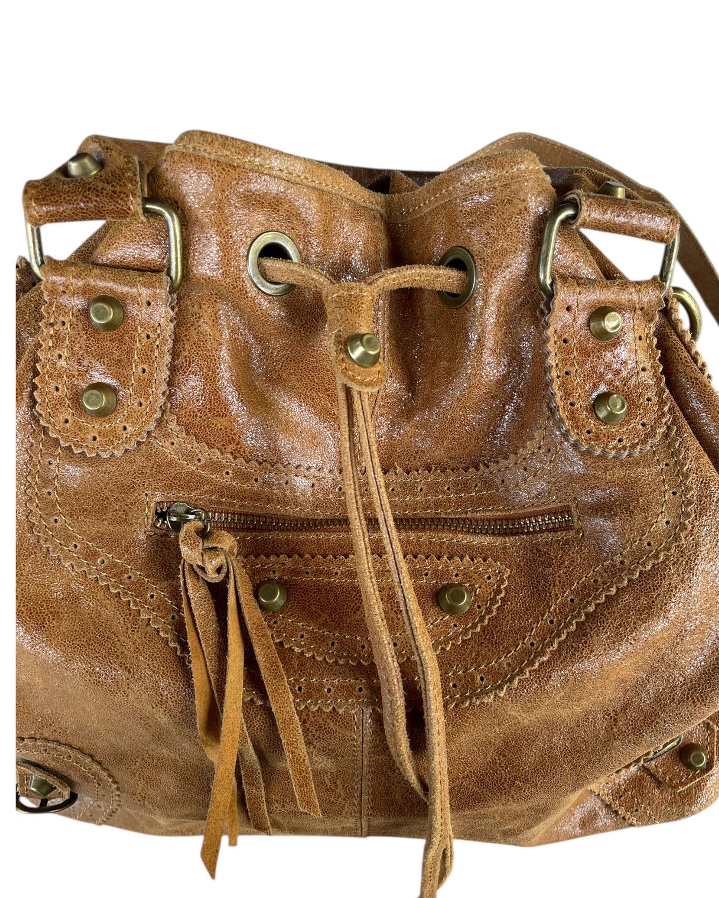 2000S TAN LEATHER BUCKET BAG