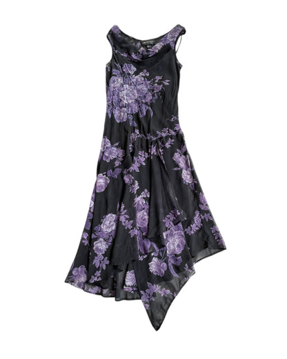 1990s CONNECTED APPAREL PURPLE FLORAL MESH MAXI DRESS