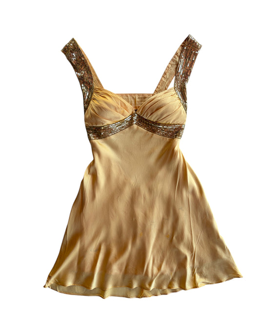 2000S NITELITE YELLOW SEQUIN STRAP DRESS