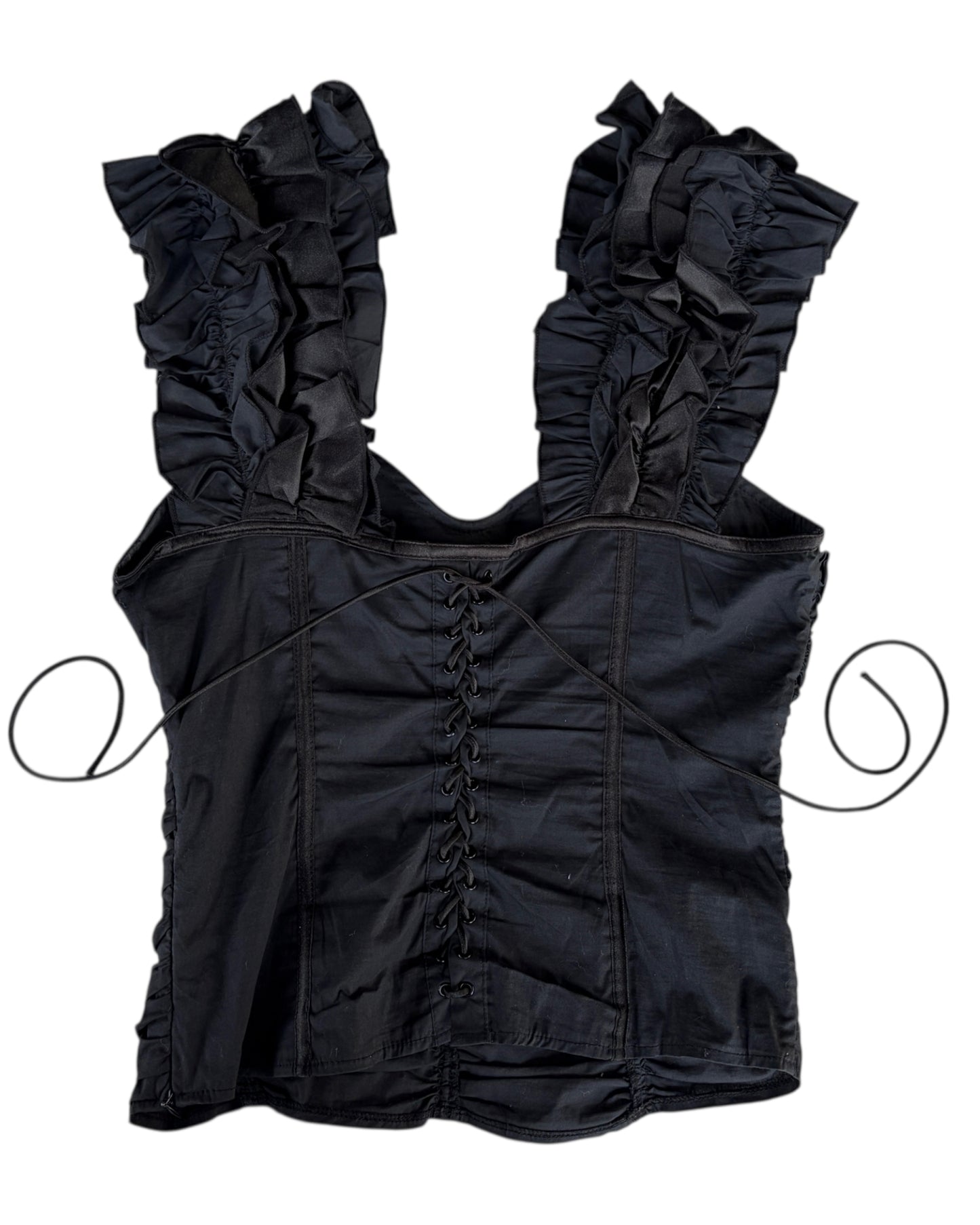 2000S BLACK RUFFLE CORSET TOP