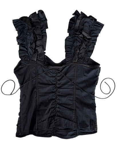 2000S BLACK RUFFLE CORSET TOP