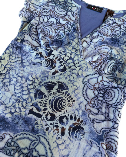 2000S AXCESS BLUE GREEN FLORAL WRAP TOP