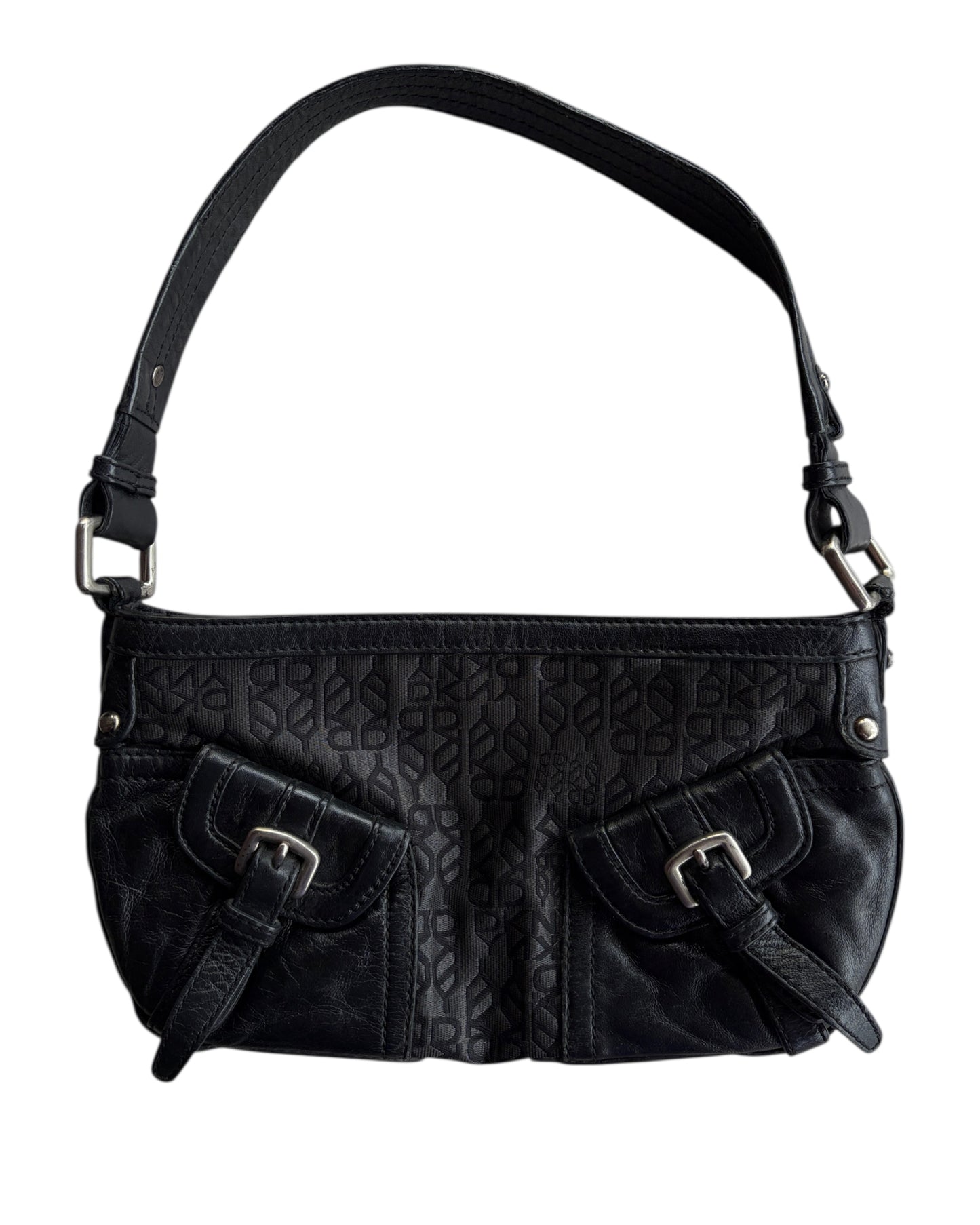 2000S DKNY BLACK MONOGRAM SHOULDER BAG