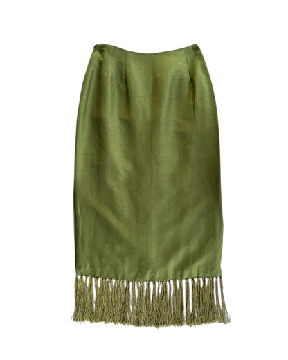 2000S CLIO GREEN SILK EMBROIDERED SKIRT