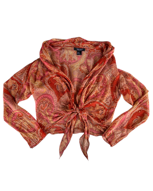 2000S KAREN KANE PAISLEY SILK WRAP BLOUSE