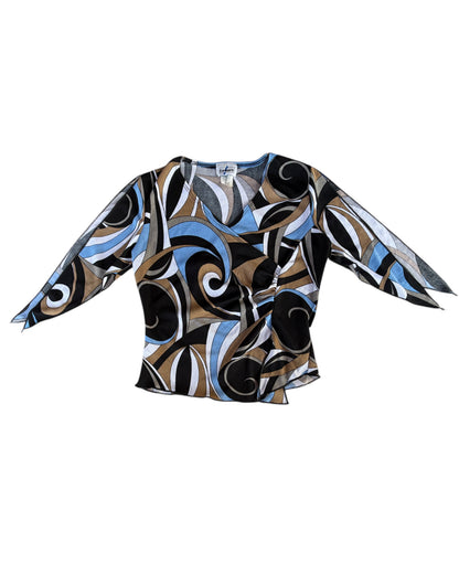 2000S BEWARE ABSTRACT WRAP BLOUSE