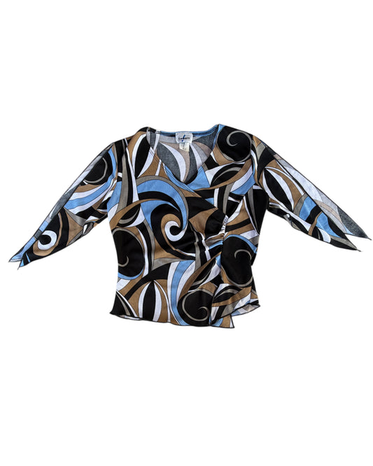 2000S BEWARE ABSTRACT WRAP BLOUSE