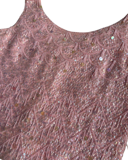1960s PINK SEQUIN BEADED WOOL TOP