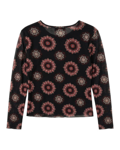 2000S SAG HARBOR BLACK MANDALA PRINT TOP