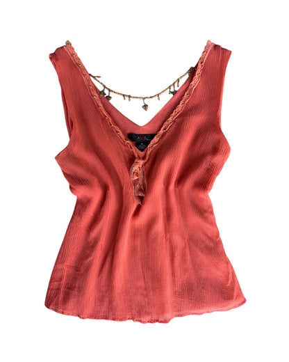 2000S AKS BY AMY K. SU SILK BEADED TOP