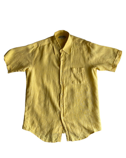 1980s YELLOW LINEN BUTTON UP