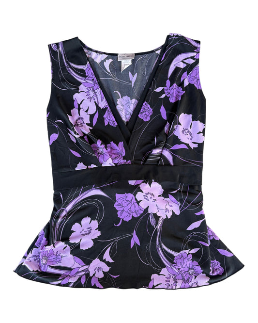 2000S FASHION BUG BLACK PURPLE FLORAL WRAP TOP
