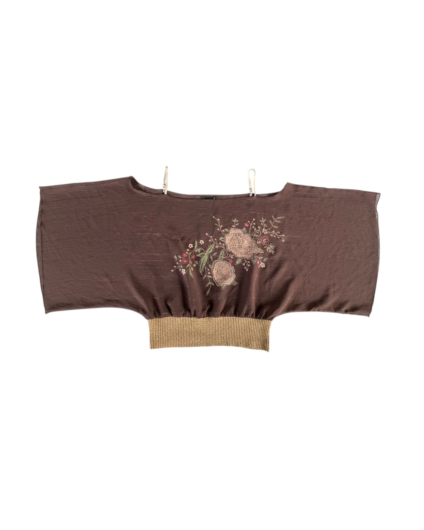 2000S WET SEAL BROWN EMBROIDERED SHEER TOP