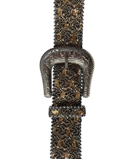 1908s ORNATE GOLD BLACK BEADED STATEMENT BELT