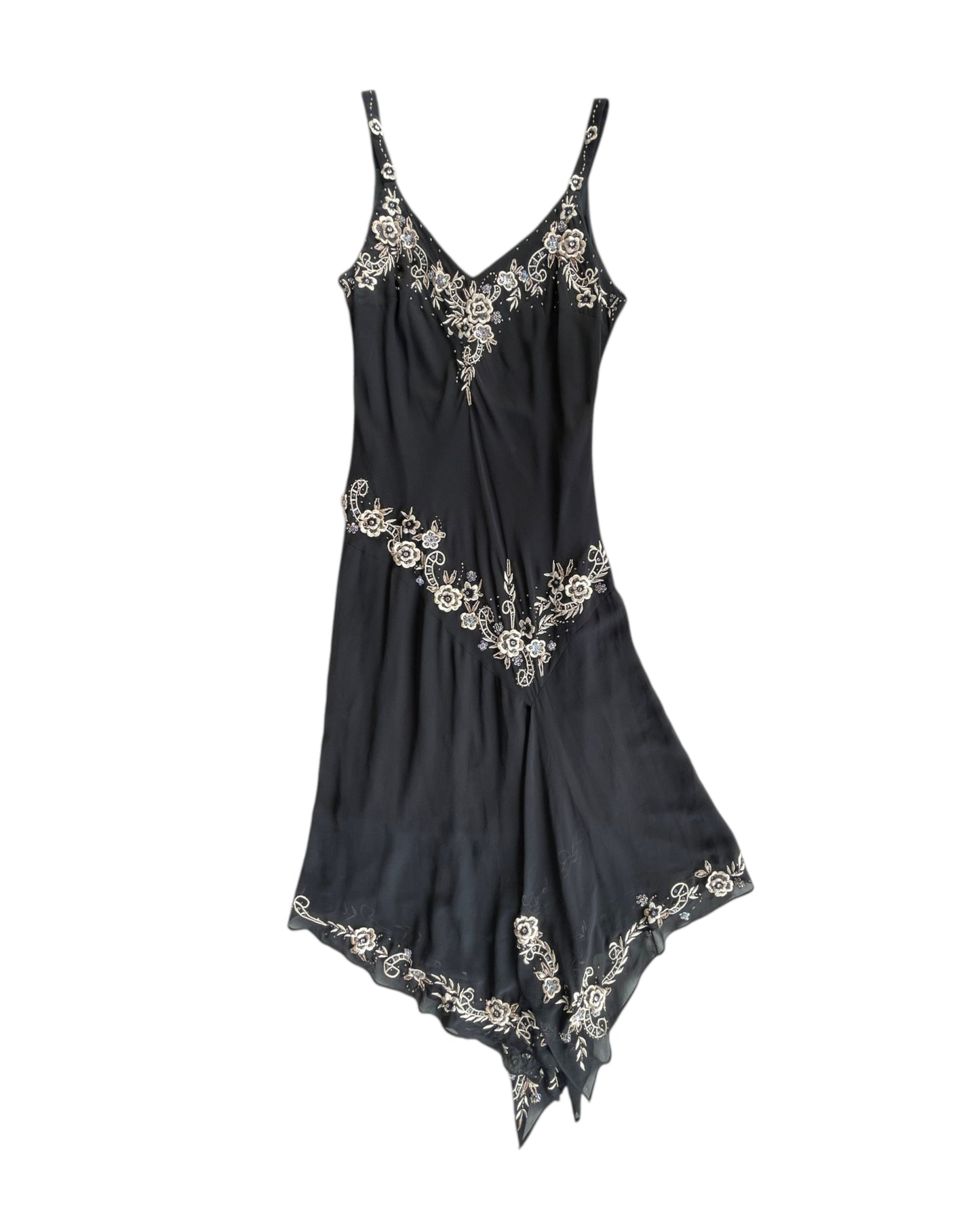 2000S R AND M RICHARDS BLACK EMBROIDERED DRESS