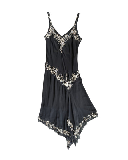 2000S R AND M RICHARDS BLACK EMBROIDERED DRESS