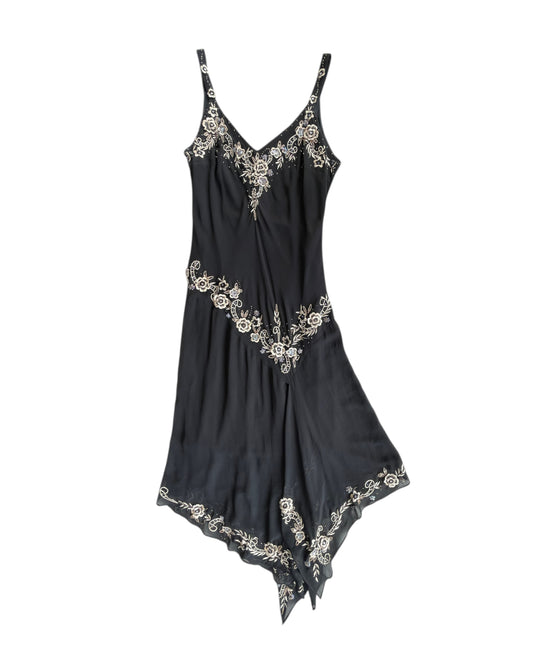 2000S R AND M RICHARDS BLACK EMBROIDERED DRESS