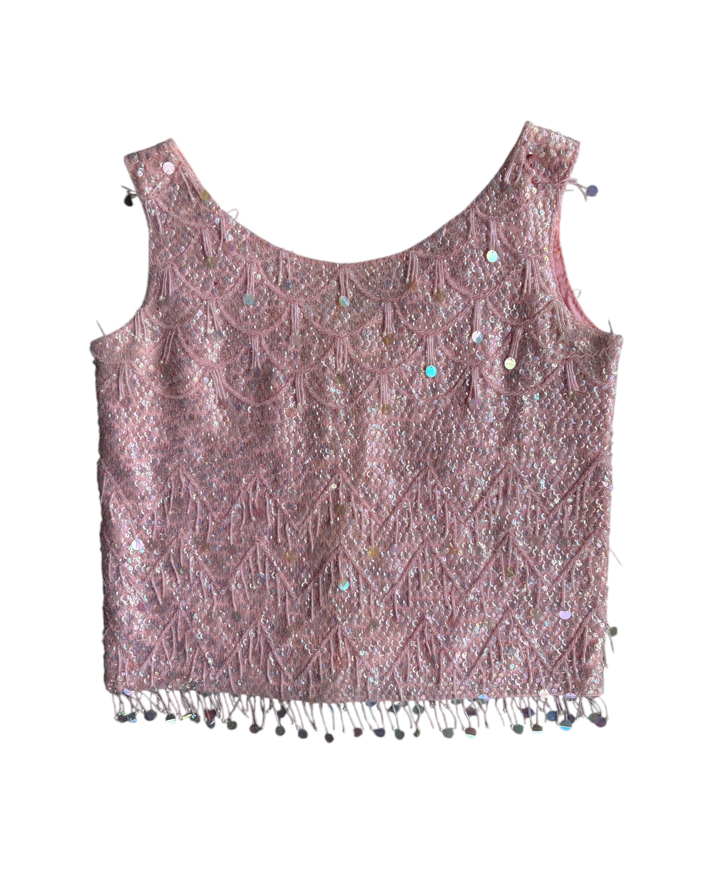 1960s PINK SEQUIN BEADED WOOL TOP
