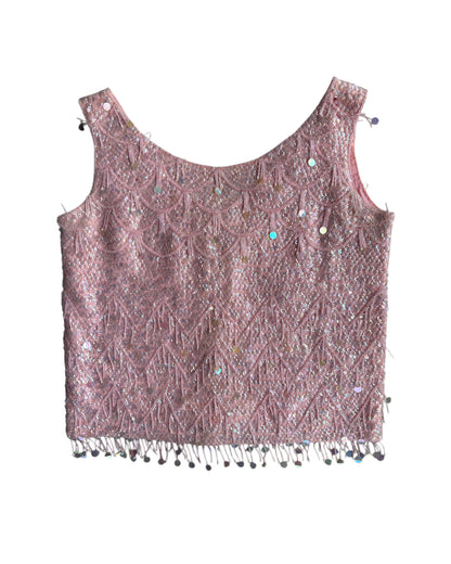 1960s PINK SEQUIN BEADED WOOL TOP