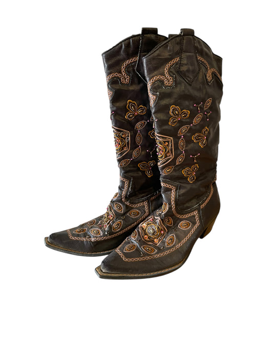 2000S WANTED COWGIRL BLACK EMBROIDERED